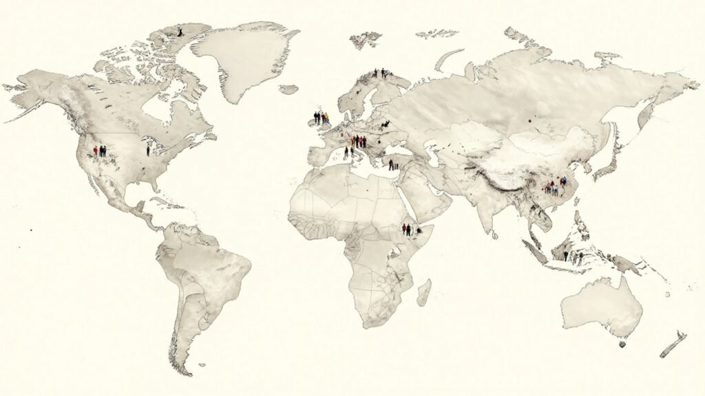 World map with small diaspora population clusters.