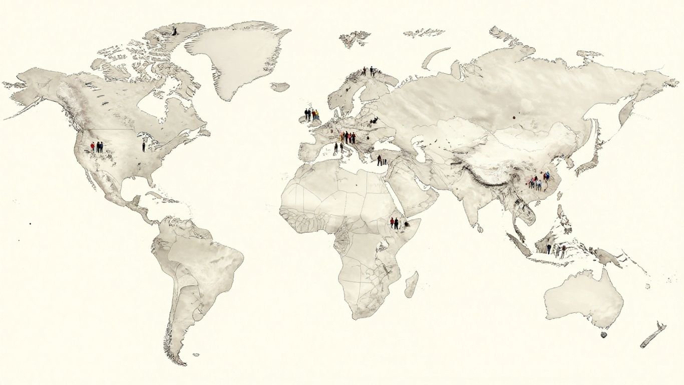 World map with small diaspora population clusters.