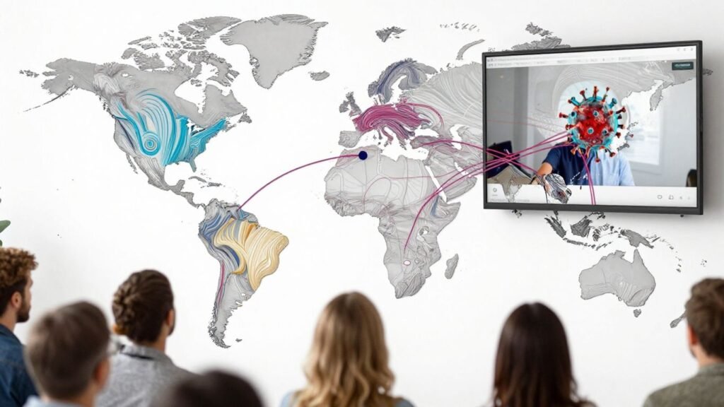 Viral video impacts global politics, world map connections.