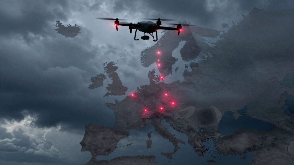 Ukrainian drone flying over Europe, breaching NATO airspace.