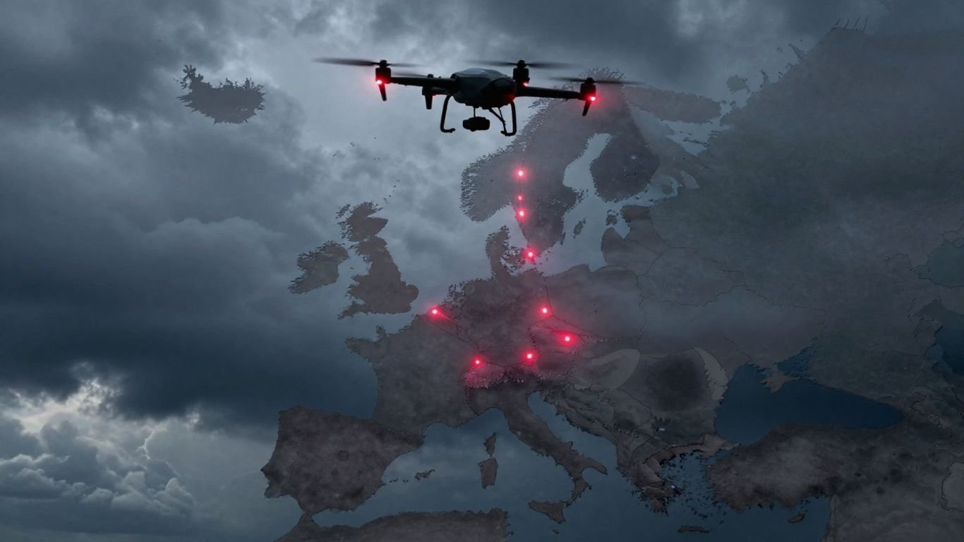 Ukrainian drone flying over Europe, breaching NATO airspace.