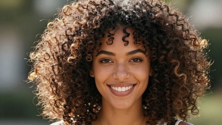 Woman with textured mixed-heritage hair smiling confidently.