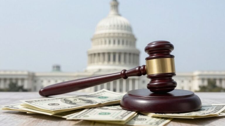 Gavel on money with Capitol Building background.