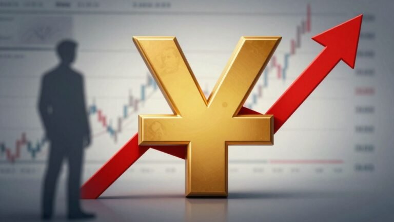 Japanese yen symbol with upward arrow and intervention hint.