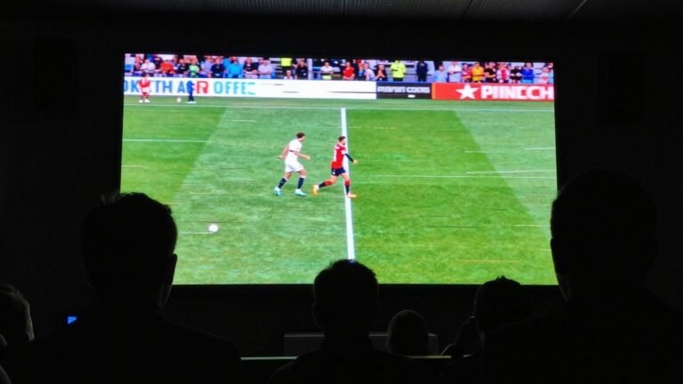 Glitchy BBC World Cup broadcast at Wembley stadium.