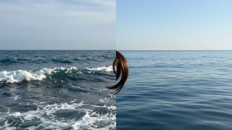 Calm and stormy seas with a strand of hair.