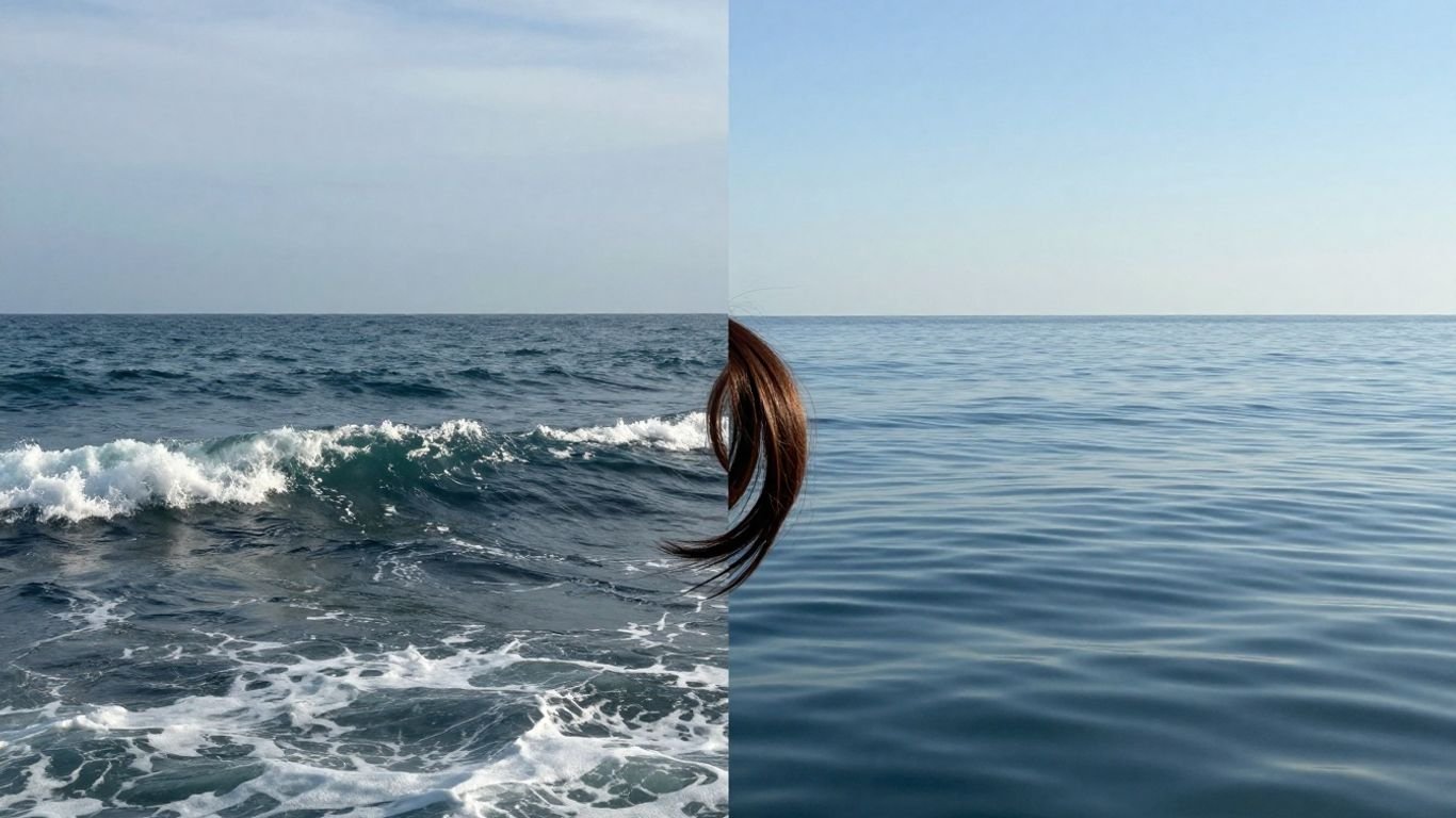 Calm and stormy seas with a strand of hair.