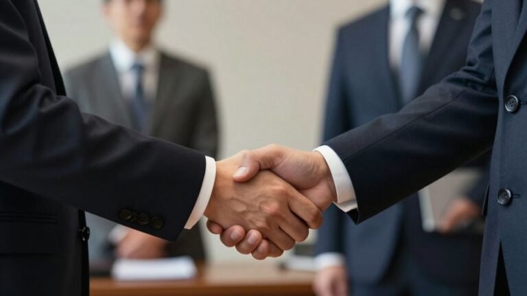 Diplomats shaking hands, symbolizing agreement and clear communication.