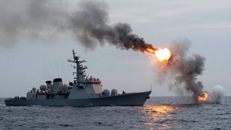 US naval ship fires missile, explosion in Strait of Hormuz.
