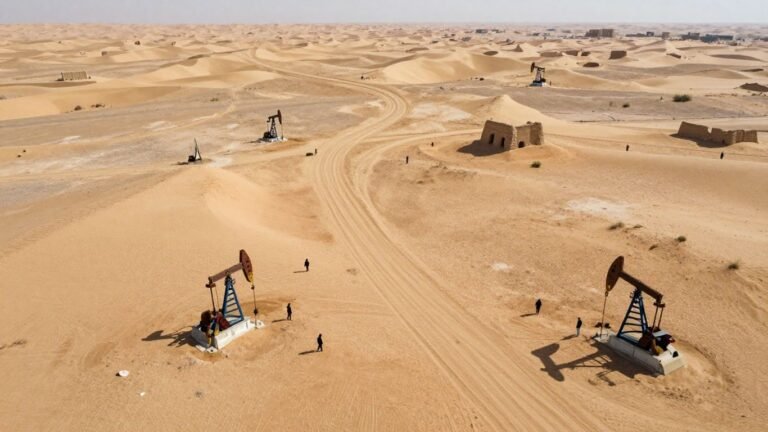 West Asia landscape with converging routes and shadowy figures.