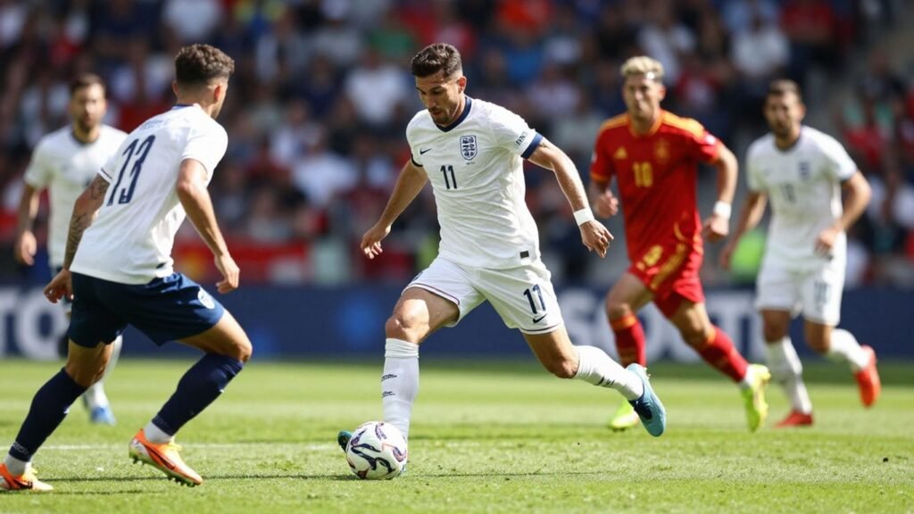 England football players in a match against Spain.
