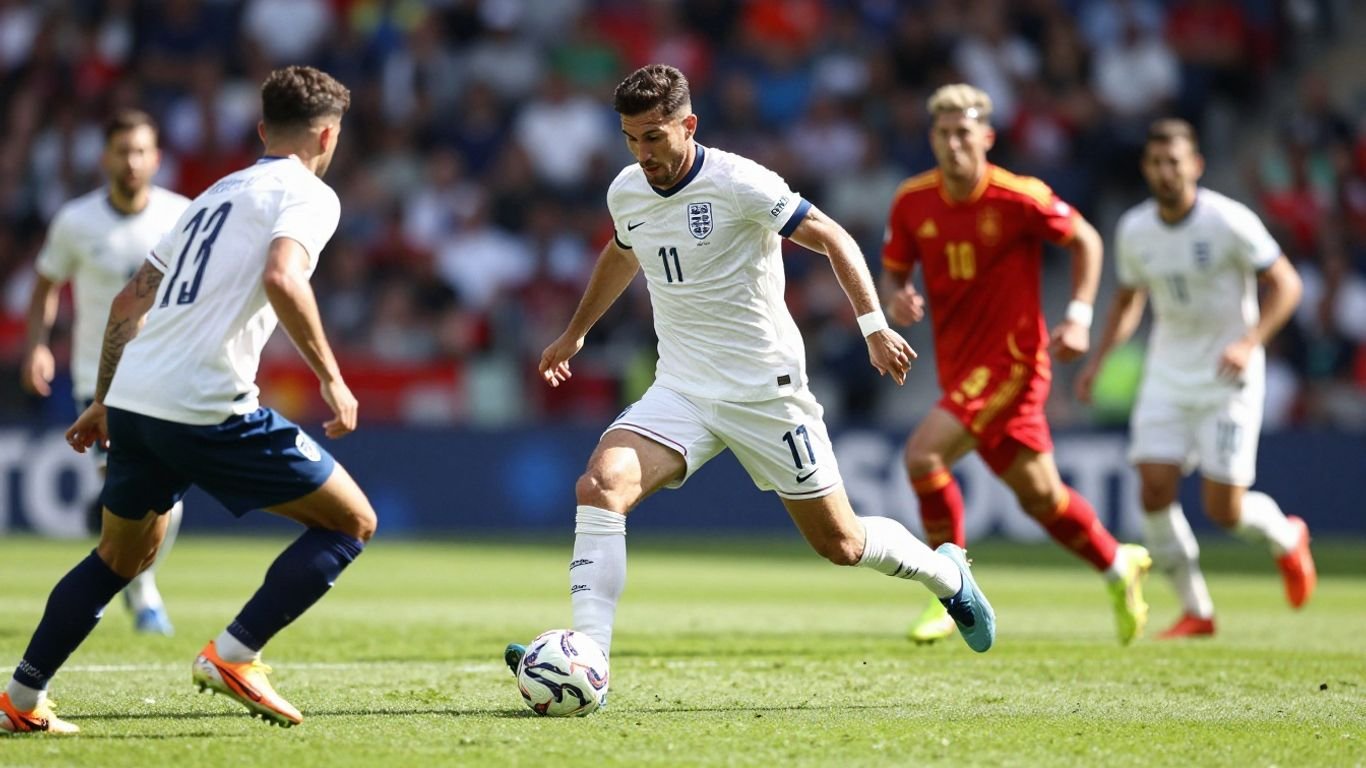 England football players in a match against Spain.