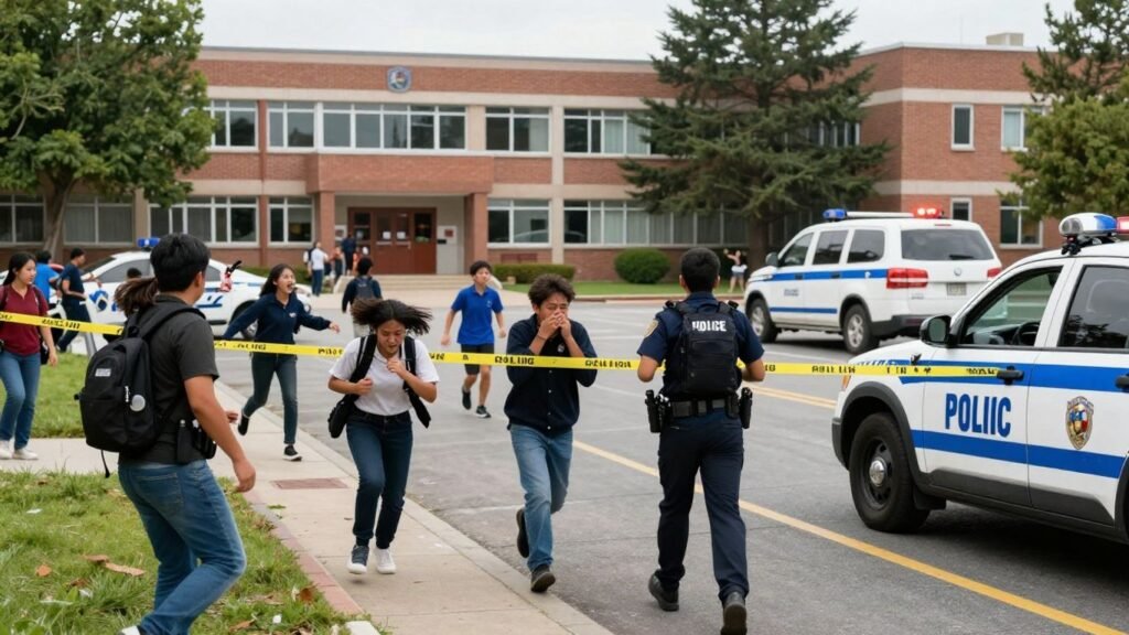 Students fleeing a school shooting in the Philippines.