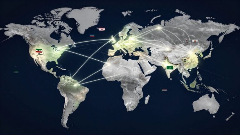 BRICS nations connecting global payment networks on a world map.