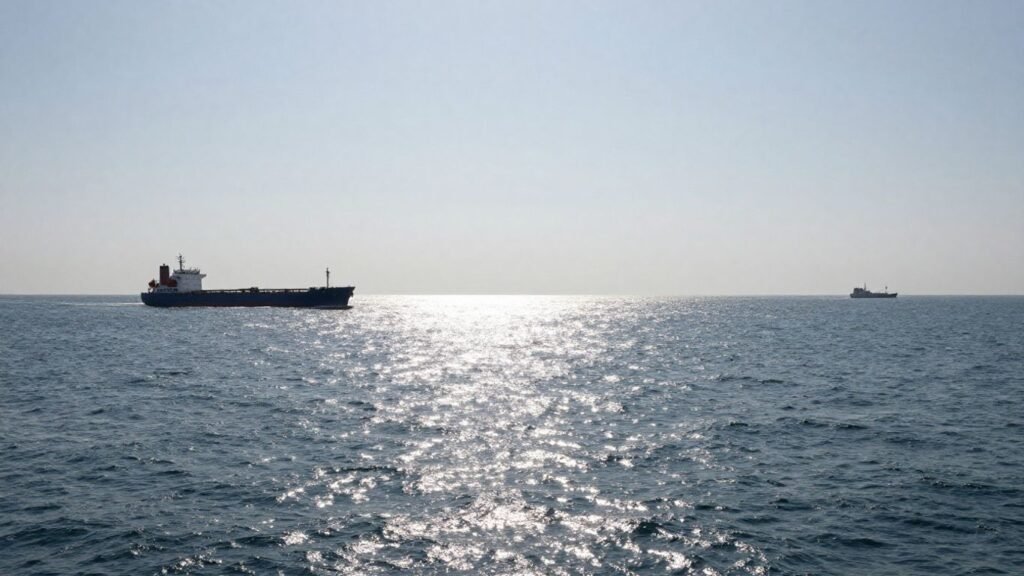 Cargo ship in Bab el-Mandeb strait with Houthi boat.