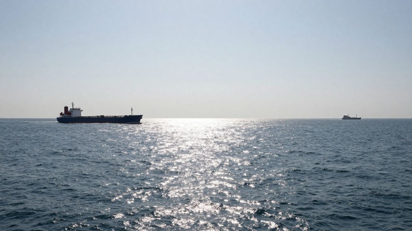 Cargo ship in Bab el-Mandeb strait with Houthi boat.