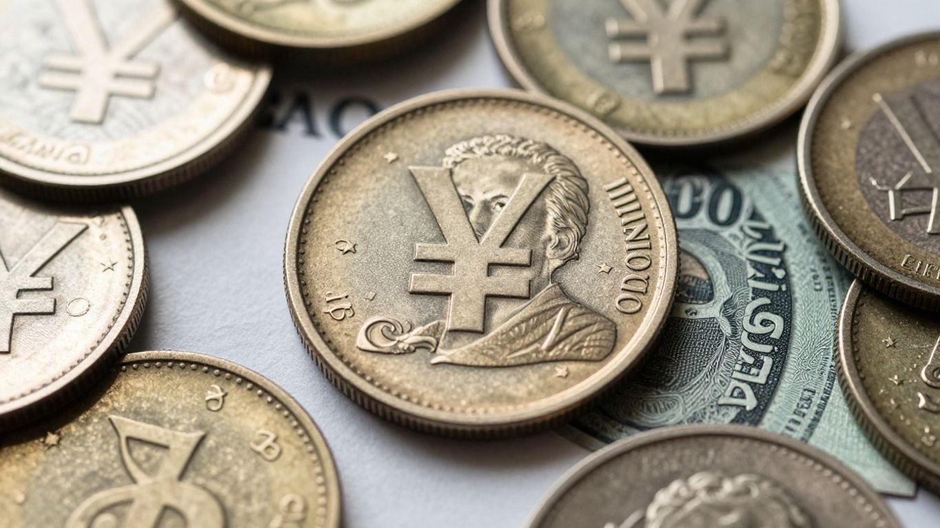 Japanese yen coin rising above other global currencies.