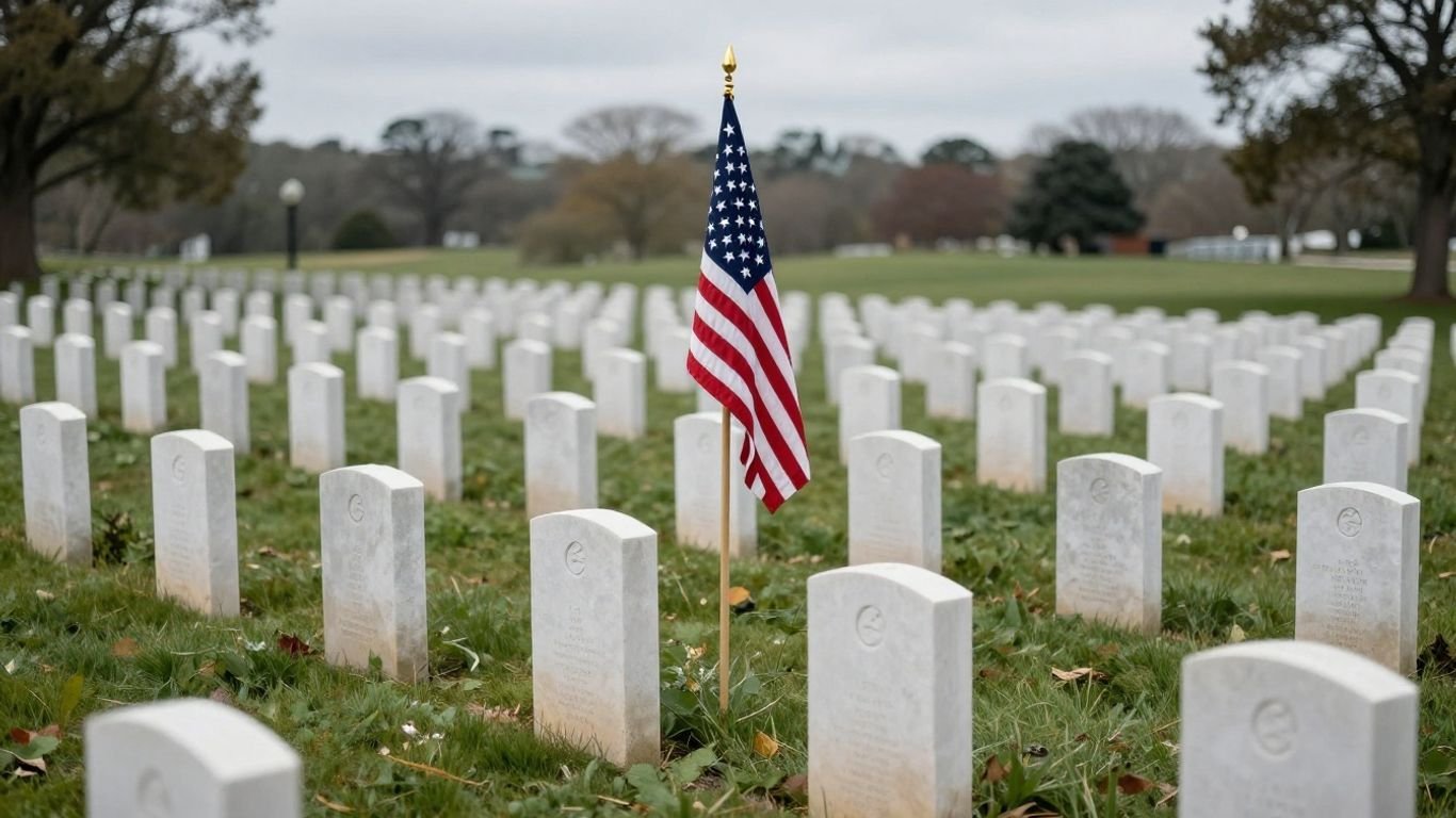 American military cemetery with flag