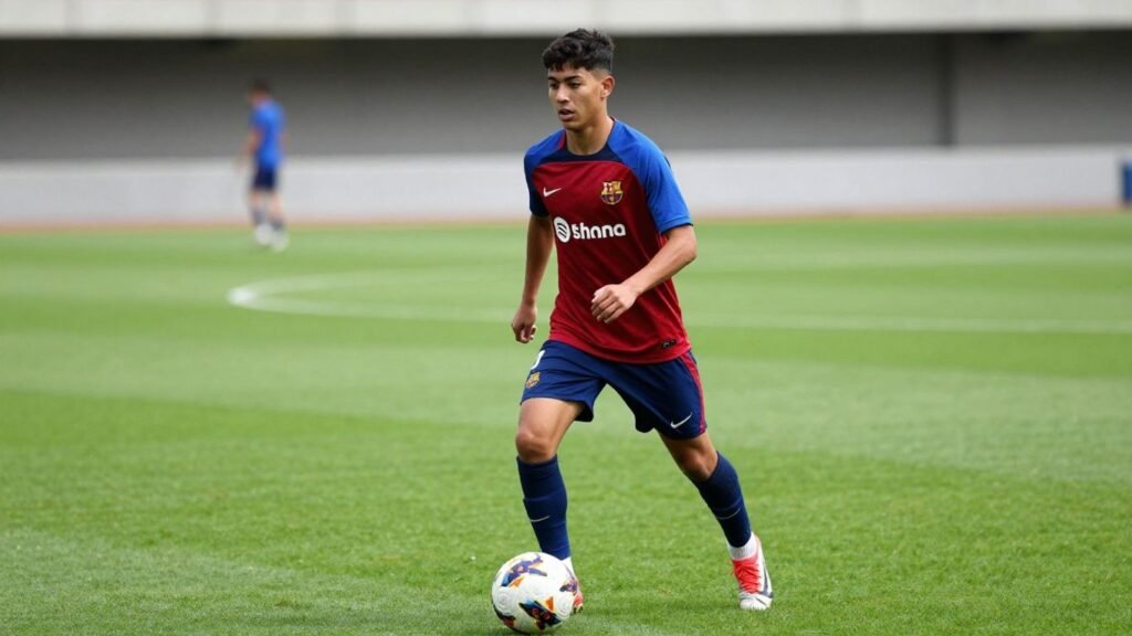 [Rodri] in Barcelona training gear on a green football pitch.